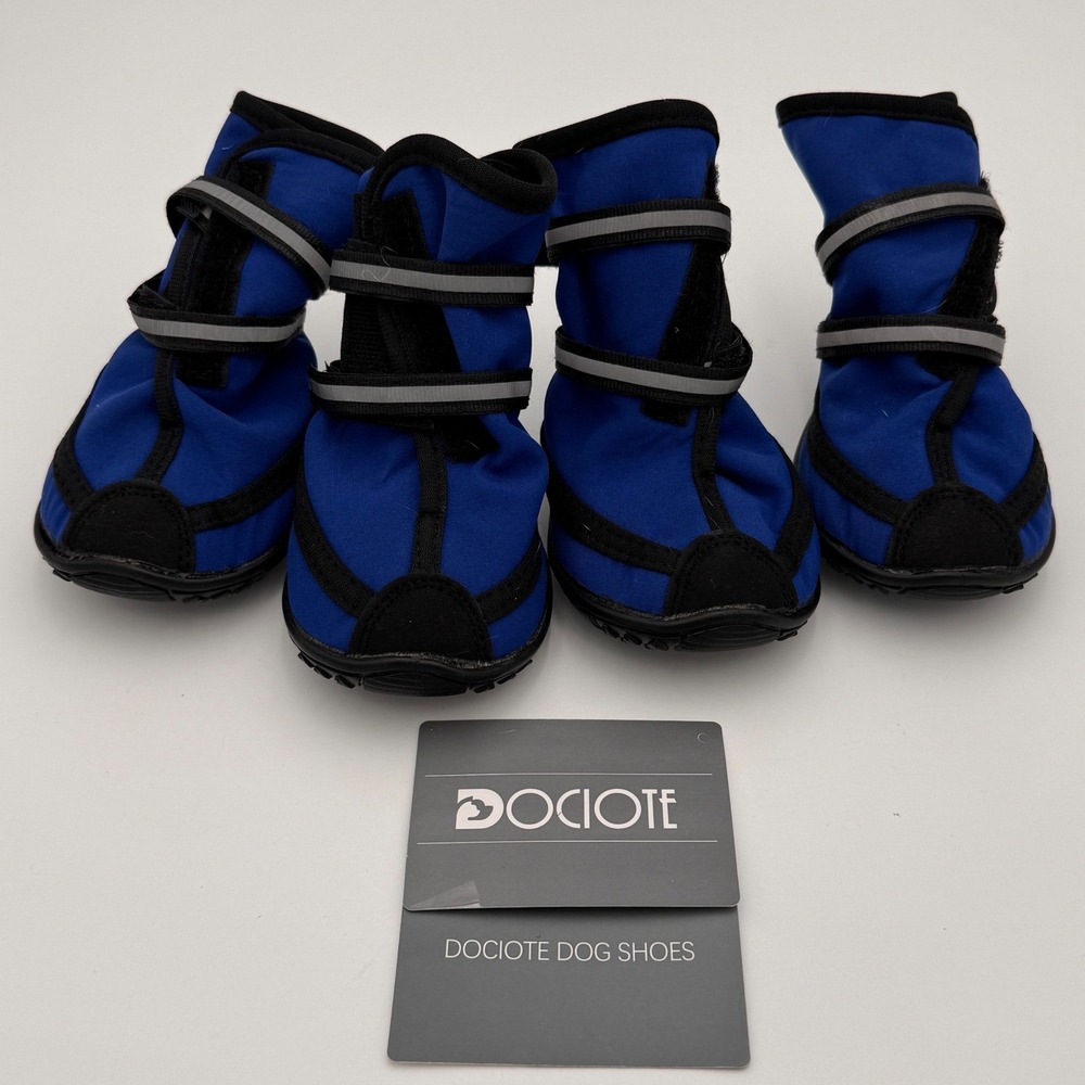 Dociote Dog Shoes Blue Black Reflective Straps Anti-Slip Sole Size L Set of 4‎